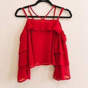 Red Off the Shoulder Top, Flowy Sleeves
